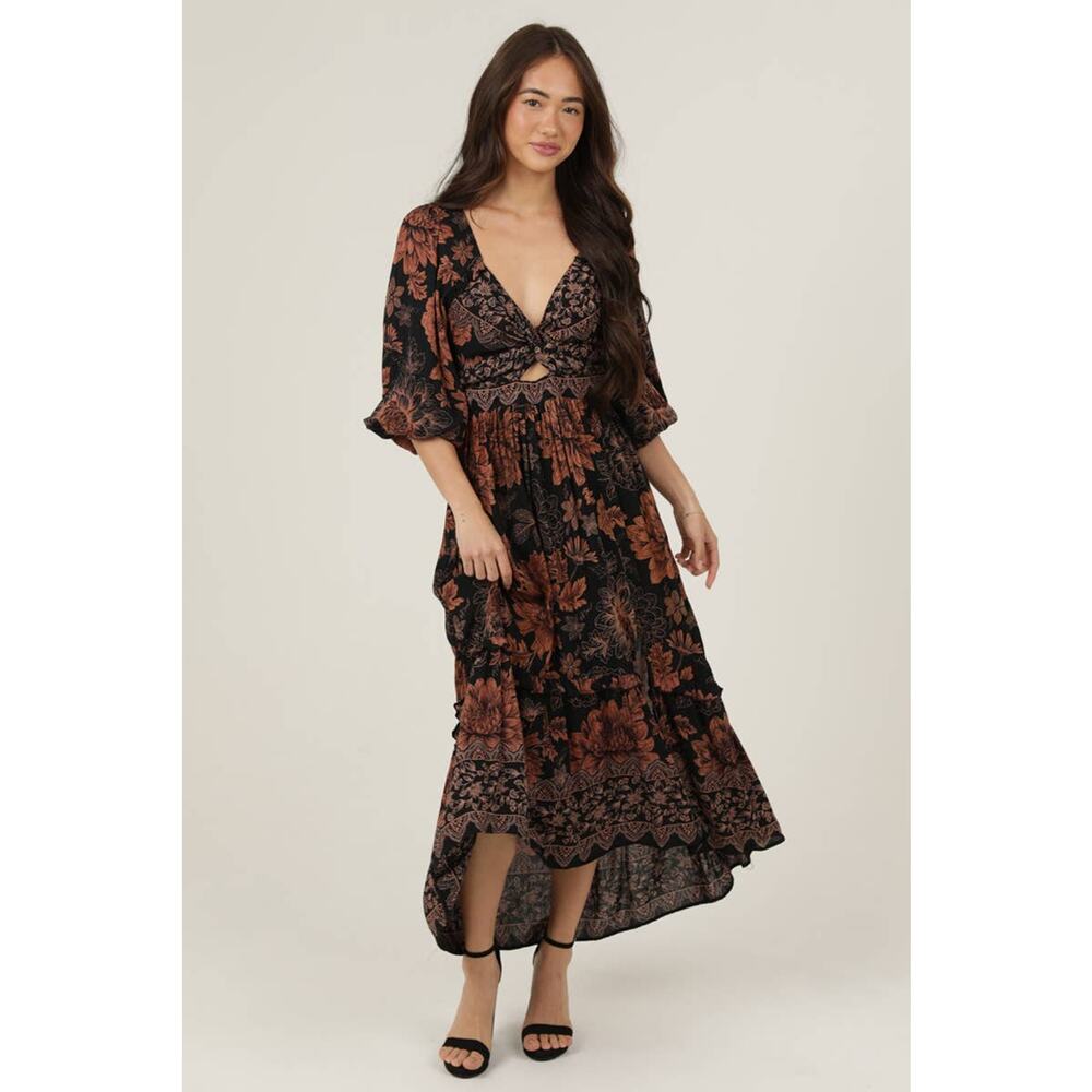 Angie's V NECK TWIST FRONT CUT OUT SIDE SLIT MAXI DRESS - Picture 2 of 4